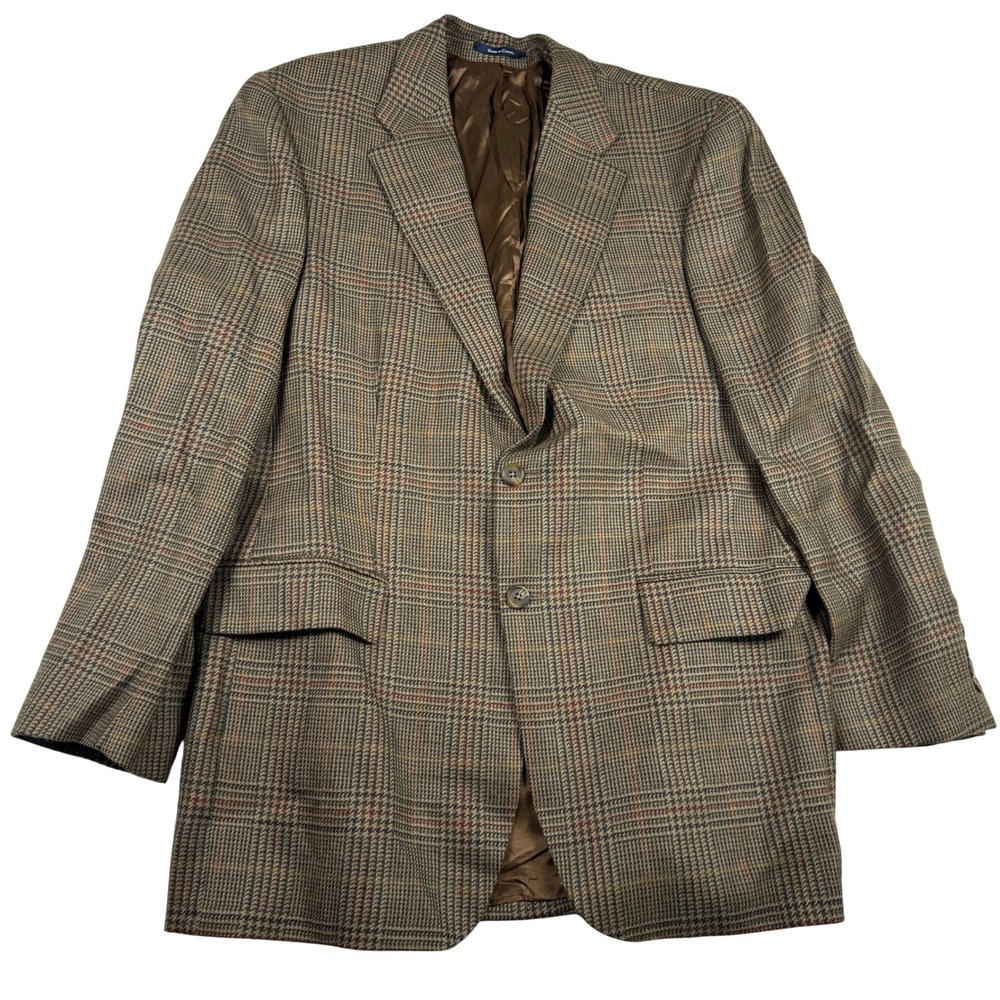 Polo Ralph Lauren University Club Plaid Wool Blazer 44L Brown Vintage Sport Coat